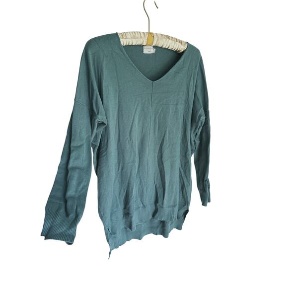 Dreamers by Debut Teal Green V-Neck Oversized Sweater M/L Cozy Lounge Layer Fall - Picture 5 of 8
